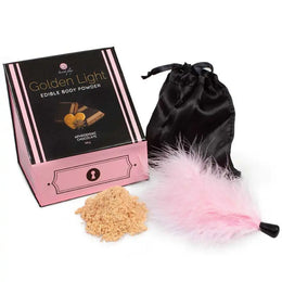 SECRETPLAY - GOLDEN LIGHT KIT APHRODISIAKUM, ESSBARES SCHOKOLADENPULVER & FEDER SECRETPLAY 100% GAMES