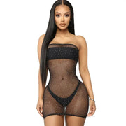 QUEEN LINGERIE - NETZKÖRPERKLEID MIT DIAMANTEN S/L QUEEN LINGERIE