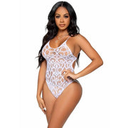 LEG AVENUE - SEAMLESS SCROLL LACE TEDDY - WEISS LEG AVENUE TEDDIES