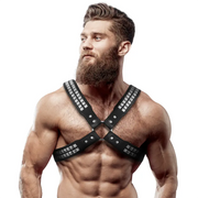 FETISH SUBMISSIVE ATTITUDE - HERREN-HALSBAND AUS ÖKOLEDER MIT GEKREUZTER BRUST UND NIETEN - ENGEFREUNDE.COM