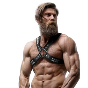 FETISH SUBMISSIVE ATTITUDE - HERREN-HALSBAND AUS ÖKOLEDER MIT GEKREUZTER BRUST UND NIETEN - ENGEFREUNDE.COM