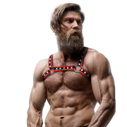 FETISH SUBMISSIVE ATTITUDE - BRUST-BULLDOG-GESCHIRR AUS ÖKOLEDER FÜR HERREN, SCHWARZ/ROT - ENGEFREUNDE.COM