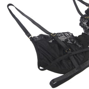 SUBBLIME - 3-TEILIGES SET BH + STRING + STRUMPFBAND AUS SPITZE SCHWARZ L/XL SUBBLIME SETS