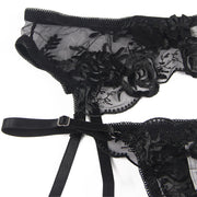 SUBBLIME - 3-TEILIGES SET BH + STRING + STRUMPFBAND BLUMENPRINT SCHWARZ L/XL SUBBLIME SETS