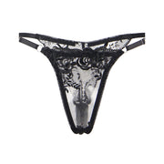 SUBBLIME - 3-TEILIGES SET BH + STRING + STRUMPFBAND BLUMENPRINT SCHWARZ L/XL SUBBLIME SETS