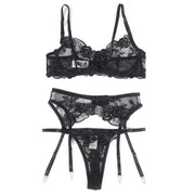 SUBBLIME - 3-TEILIGES SET BH + STRING + STRUMPFBAND BLUMENPRINT SCHWARZ L/XL SUBBLIME SETS