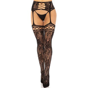 LEG AVENUE - STRUMPFSTRÜMPFE AUS BLUMENSPITZE, SCHWARZ LEG AVENUE HOSIERY
