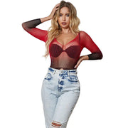 SUBBLIME - 952259 ROTER UND SCHWARZER KLEID MIT LANGEN RMELN UND ELASTISCHEM NETZVERLAUF EINE GRÖSSE SUBBLIME DRESSES