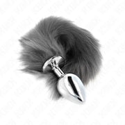 KINK - ANAL PLUG GRÖSSE L 10 X 4 CM MIT KUNSTSTOFFSCHWANZ 40 CM GRAU UND WEISS KINK PLEASURE PLUGS