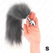 KINK - ANAL PLUG GRÖSSE S 7 X 3 CM MIT KUNSTSTOFFSCHWANZ 40 CM GRAU UND WEISS KINK PLEASURE PLUGS