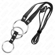 KINK - DREIFACH METALL PENISRING 3,8 CM BIS 5 CM MIT LEDERGURTE 112 CM KINK RING POWER