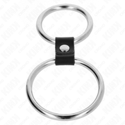 KINK - DOPPELTER PENISRING AUS METALL 3,7 CM BIS 5 CM VERBUNDEN DURCH LEDERBAND MODELL 1 KINK RING POWER