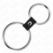 KINK - DOPPELTER PENISRING AUS METALL 3,7 CM BIS 5 CM VERBUNDEN DURCH LEDERBAND MODELL 1 KINK RING POWER