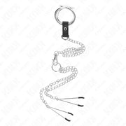 KINK - DREIFACH CHROM METALL PENISRING 3 CM BIS 4,5 CM MIT 26 CM METALLKETTE UND BRUSTKLAMMERN KINK RING POWER