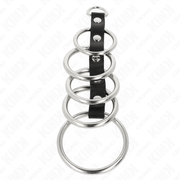 KINK - 5 METALL PENISRINGE 3,2 CM BIS 5 CM DURCH LEDER VERBUNDEN KINK RING POWER