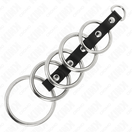 KINK - 5 METALL PENISRINGE 3,2 CM BIS 5 CM DURCH LEDER VERBUNDEN KINK RING POWER