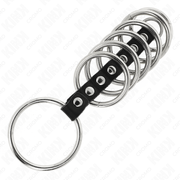 KINK - 7 PENISRINGE AUS METALL 3,2 CM BIS 5 CM DURCH LEDER VERBUNDEN KINK RING POWER