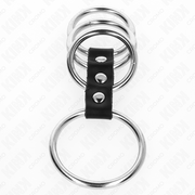 KINK - 4 METALL PENISRINGE 3,7 CM BIS 5 CM DURCH LEDER VERBUNDEN KINK RING POWER