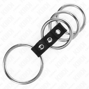 KINK - 4 METALL PENISRINGE 3,7 CM BIS 5 CM DURCH LEDER VERBUNDEN KINK RING POWER