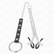 KINK - METALL-PENISRING MIT KETTE UND VERSTELLBAREN BRUSTKLAMMERN KINK RING POWER
