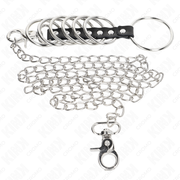 KINK - 7 PENISRINGE AUS METALL 3,8 CM BIS 5 CM VERBUNDEN MIT LEDER UND METALLKETTE 100 CM KINK RING POWER