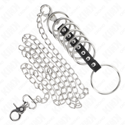 KINK - 7 PENISRINGE AUS METALL 3,8 CM BIS 5 CM VERBUNDEN MIT LEDER UND METALLKETTE 100 CM KINK RING POWER