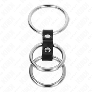KINK - DREIFACH METALL PENISRING 3,7 CM BIS 5 CM MIT LEDER VERBUNDEN KINK RING POWER