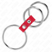 KINK - DREIFACH METALL PENISRING 3,7 CM BIS 5 CM VERBUNDEN MIT ROTEM LEDER KINK RING POWER