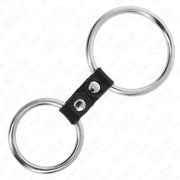 KINK - DOPPELTER PENISRING AUS METALL 3,7 CM BIS 5 CM VERBUNDEN DURCH LEDERBAND MODELL 2 KINK RING POWER