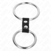 KINK - DOPPELTER PENISRING AUS METALL 3,7 CM BIS 5 CM VERBUNDEN DURCH LEDERBAND MODELL 2 KINK RING POWER