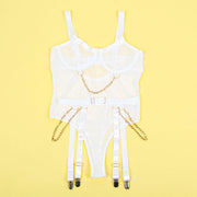 SUBBLIME - 954284 KÖRPER MIT KETTEN + STRUMPFGÜRTEL WEISS S/M SUBBLIME BODIES