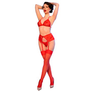 CHILIROSE - CR 4848 ROTES SPITZEN-BH- + STRING- + STRÜMPFE-SET XL CHILIROSE SETS