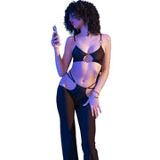 CHILIROSE - CR 4851 SCHWARZES TOP UND LEGGINGS-SET MIT GOLDENEN ACCESSOIRES L CHILIROSE SETS